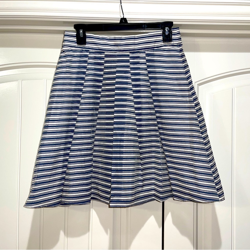 J Crew Navy and White Stripe Pleated Skirt Size 4